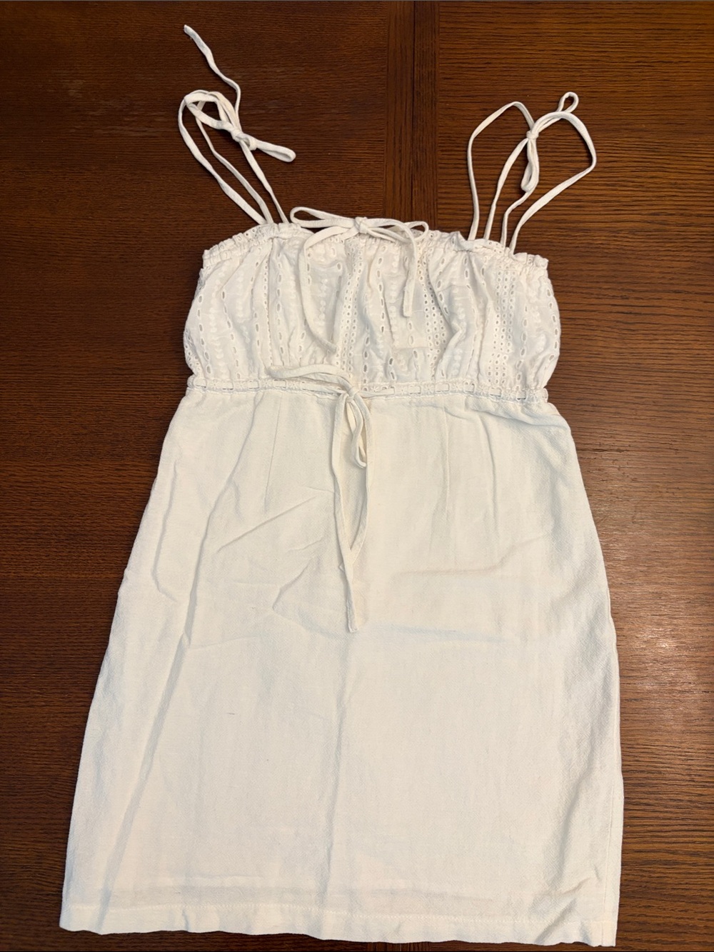 MINKPINK White Eyelet Tie-Detail Mini Dress